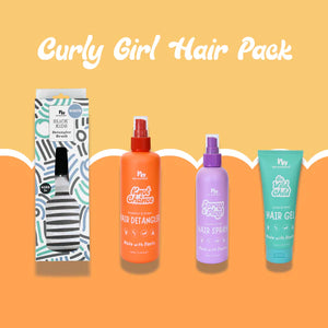 Curly Girl Hair Pack with various hair care products on a yellow and orange background