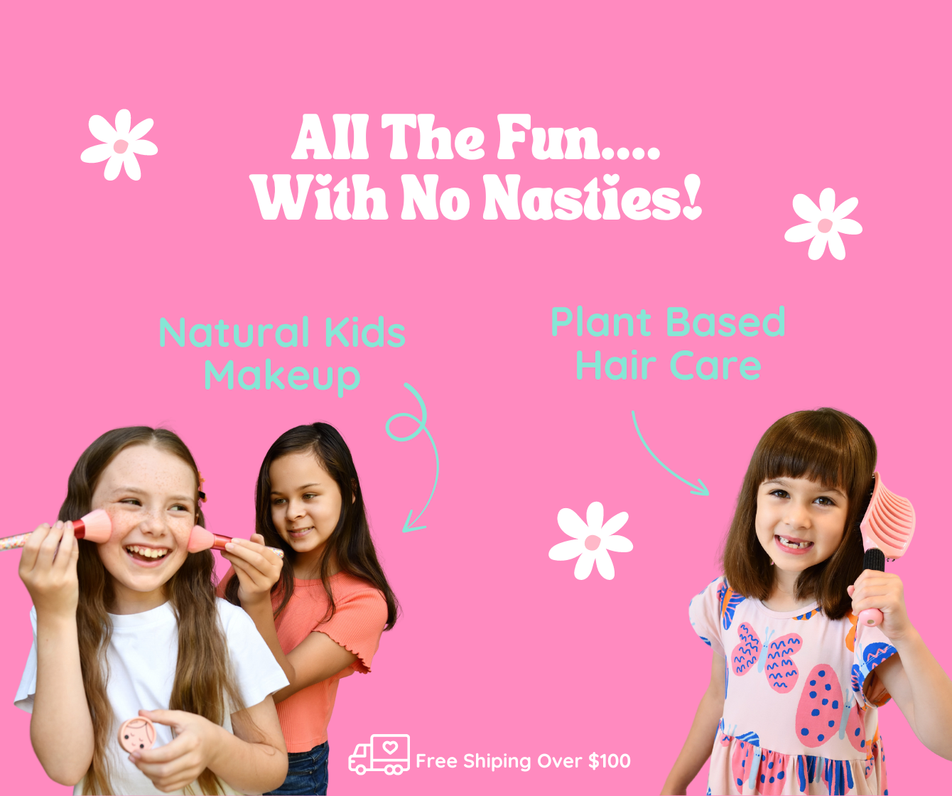 Girls playing with kids makeup and the best detangler hairbrush
