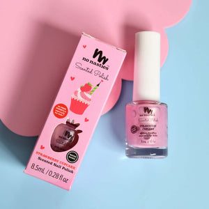 strawberry cupcake scratch off nail polish on pink and blue background