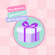 Picture of purple gift box with text about a free welcome gift on pink chequered background