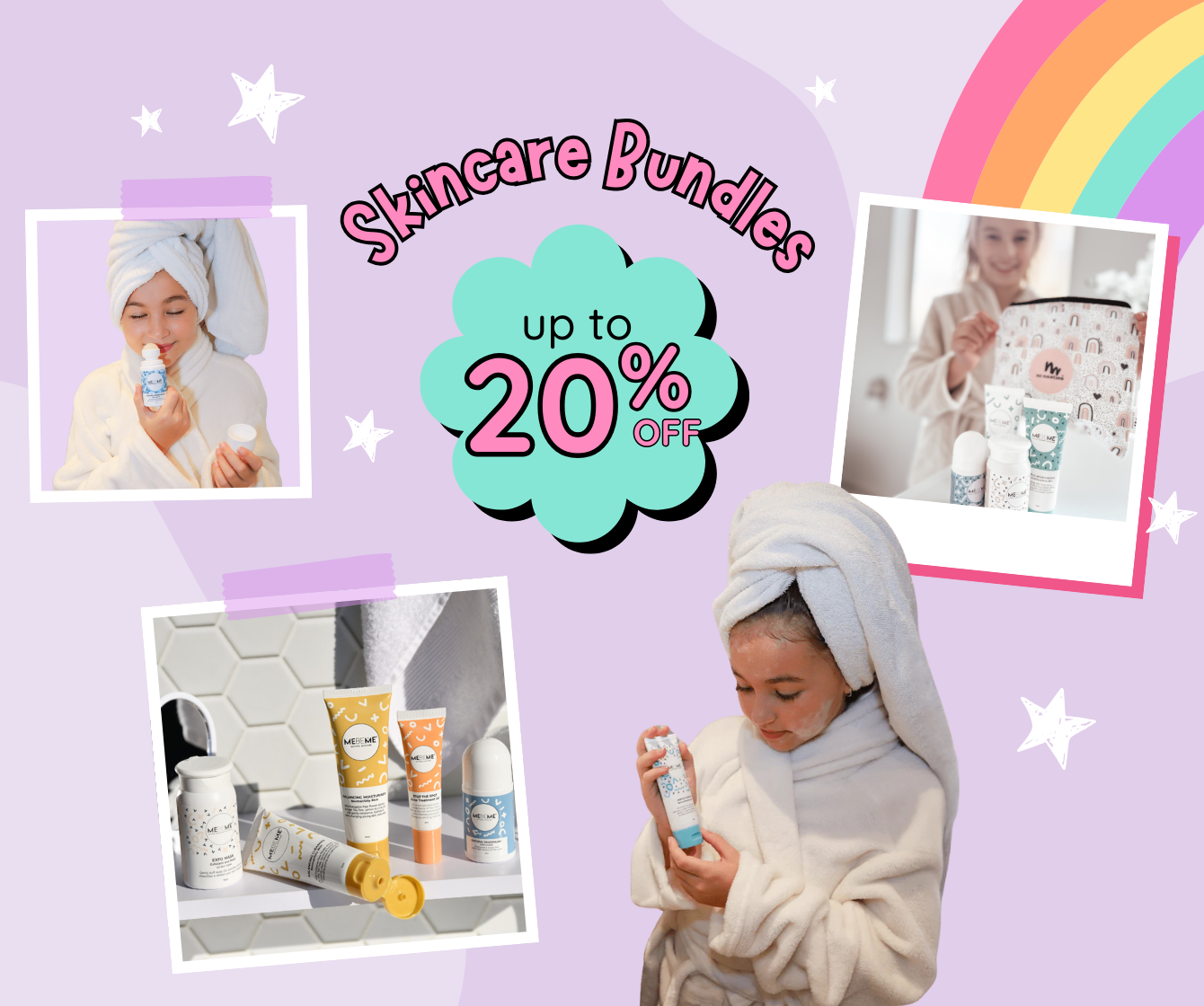Skincare bundles promotion with purple background