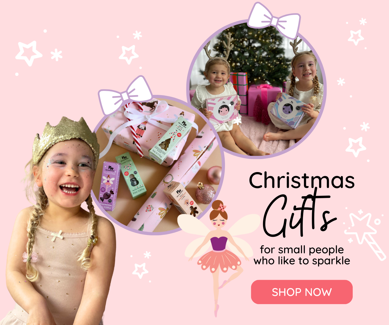 Girl laughing with natural kids makeup Christmas gifts