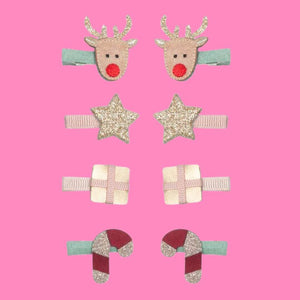 Mini Christmas hair clips with stars and gifts