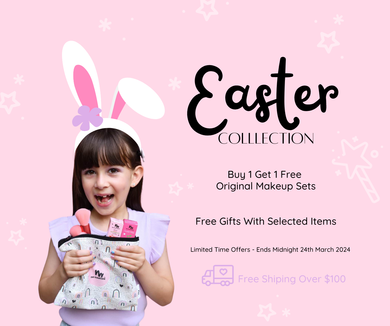 Little girl holding kids makeup for easter gifts