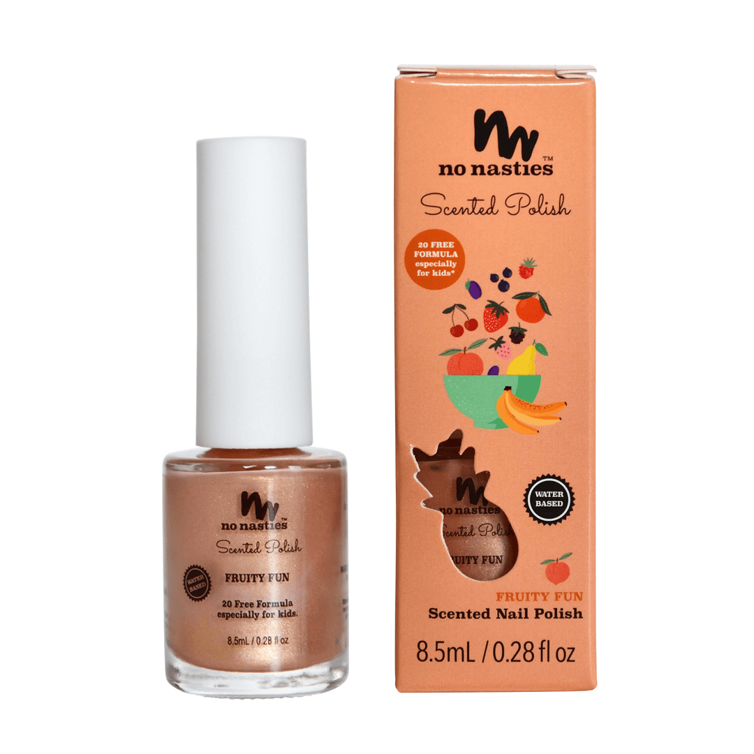fruity-fun-scented-kids-nail-polish-on-peach-white-and-blue-background
