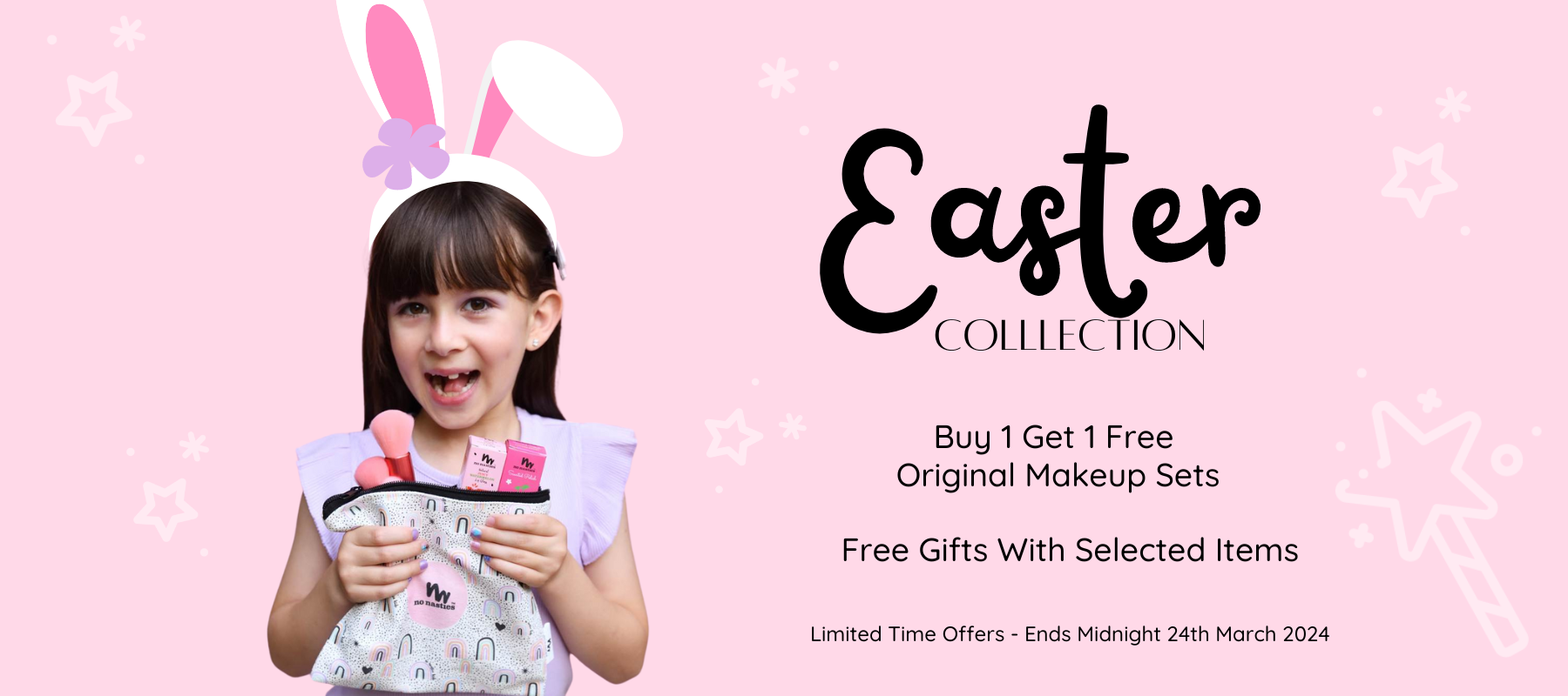 Easter Collection with little girl holding kids makeup