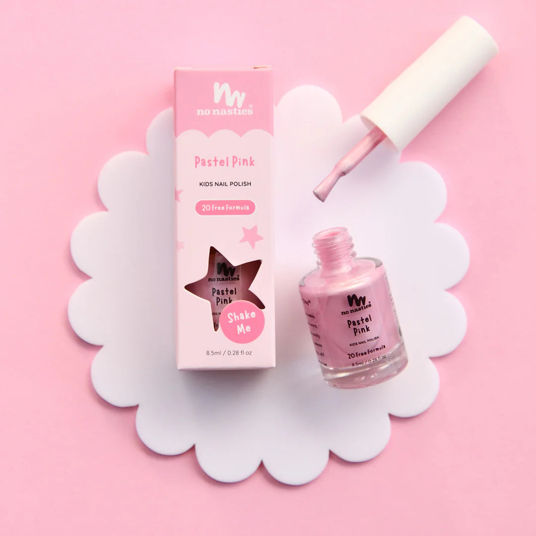 pink nail polish for kids on pink background