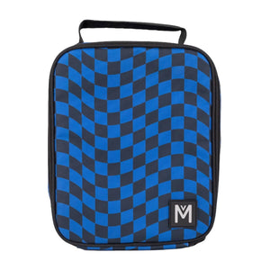 lunch bag blue and black checks and black piping