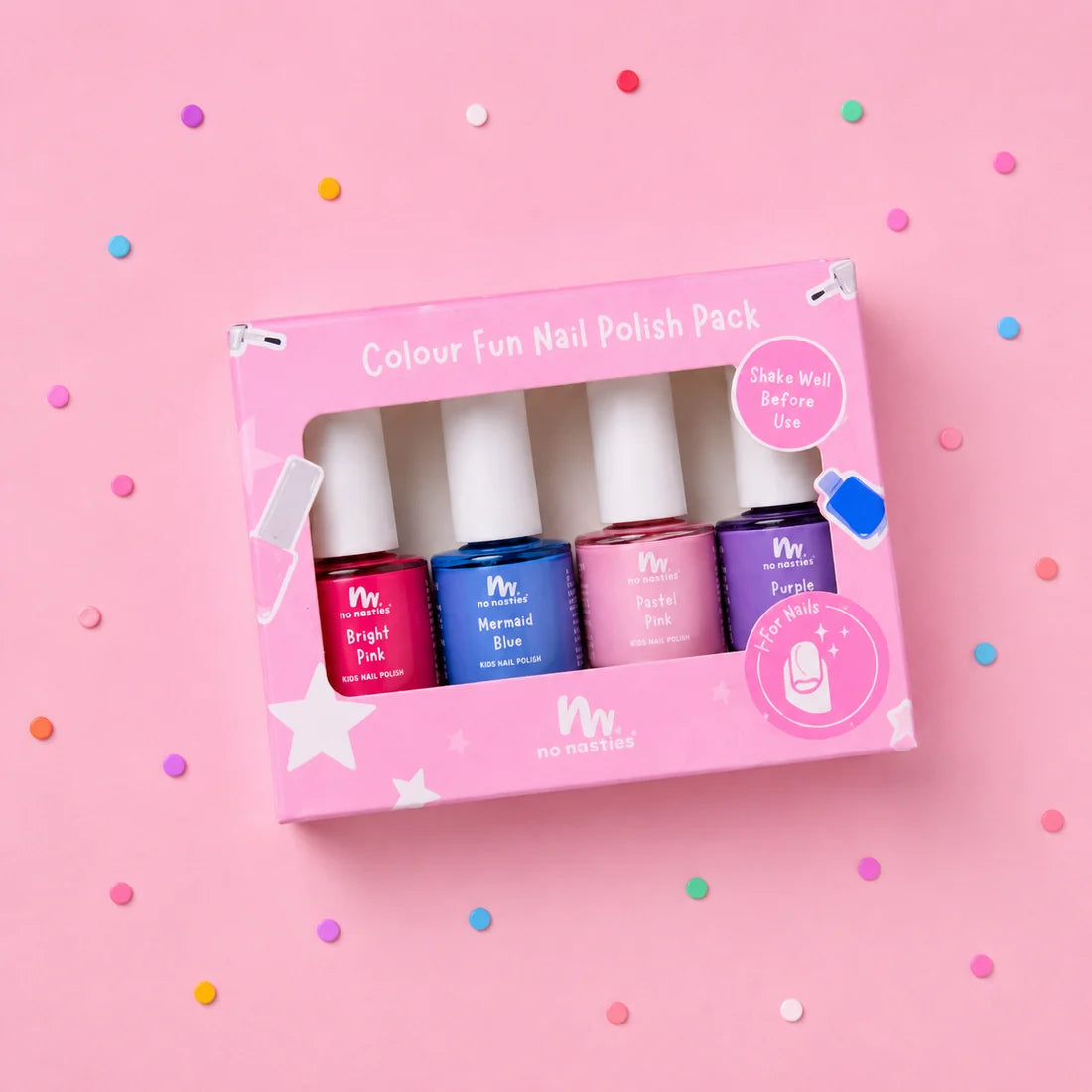 4 Pack Water-Based Kids Nail Polish | Blue, Purple, Pastel Pink and Bright Pink