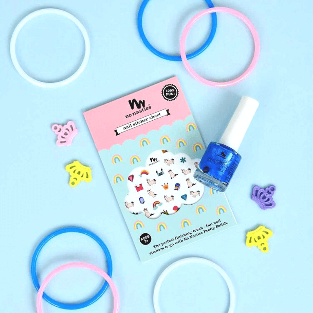 Blue nail polish and nail stickers for kids