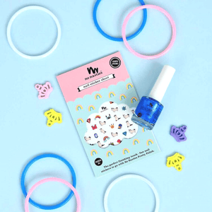 Blue nail polish and nail stickers for kids