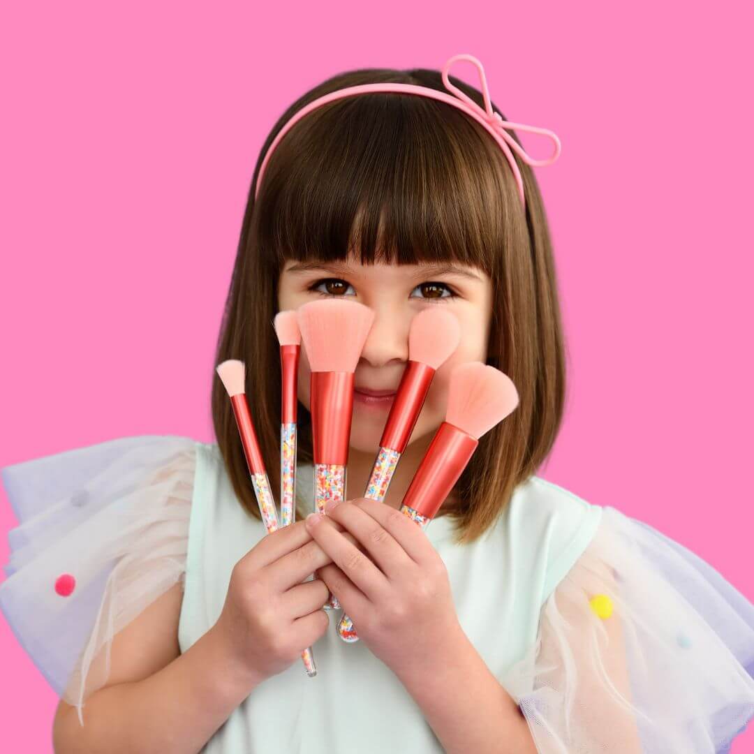 Miss Nella Kids Makeup Brush Set - 4 Pink Brushes For Little Hands With Blush & Eyeshadow Brushes